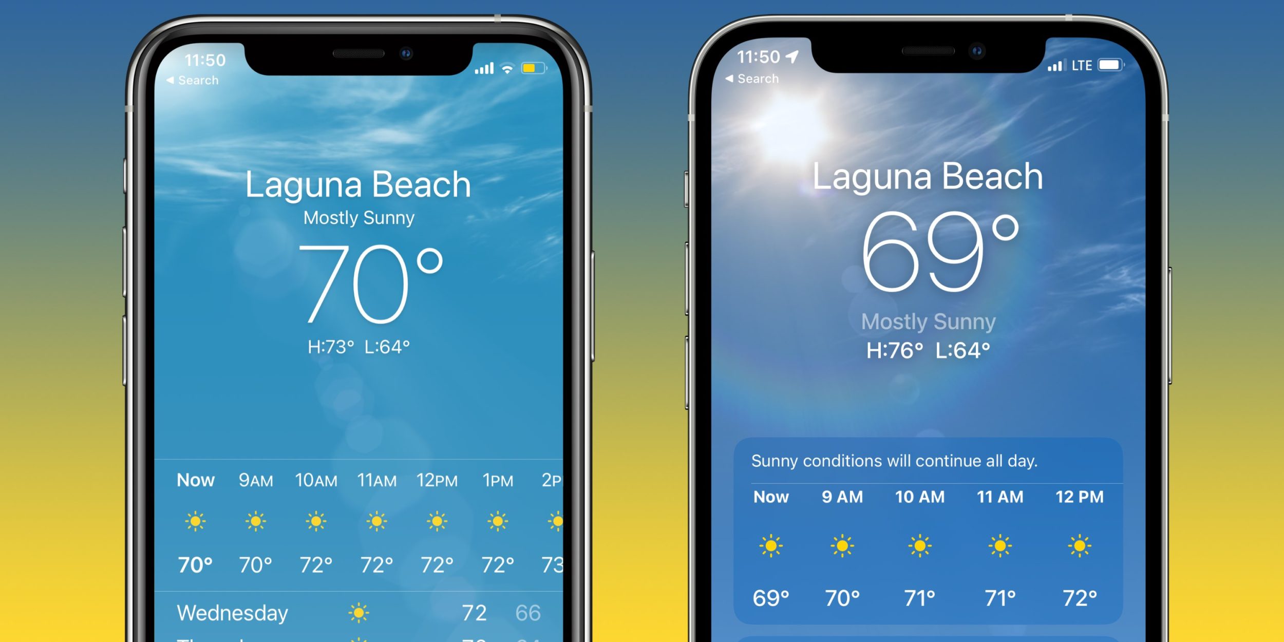 Отображение погоды на разных версиях iOS