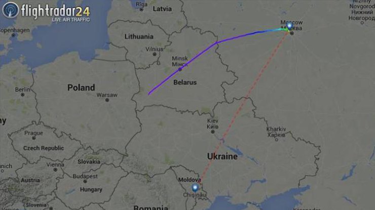 Рейс Аэрофлота по маршруту Москва-Кишинёв выполняется в облёт Украины.