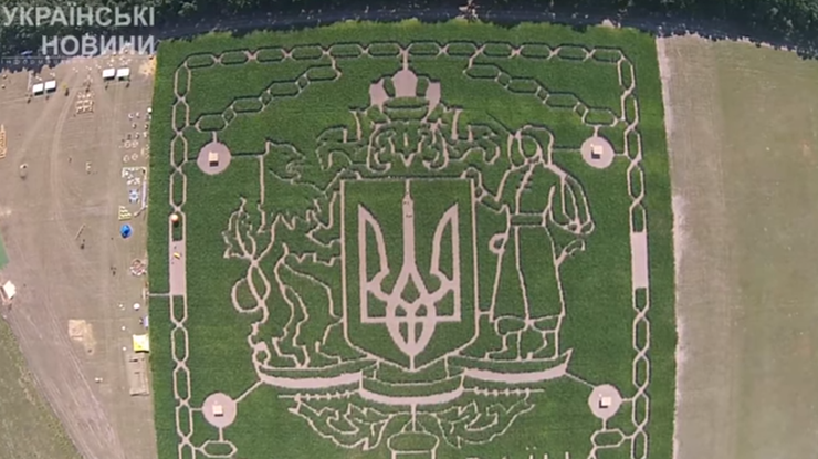 В Киеве появился огромный лабиринт из кукурузы с гербом Украины 