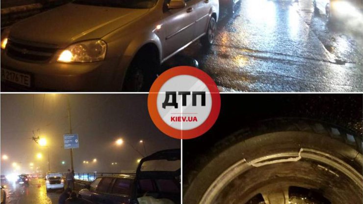 В Киеве торчащая из моста арматура повредила десять автомобилей 