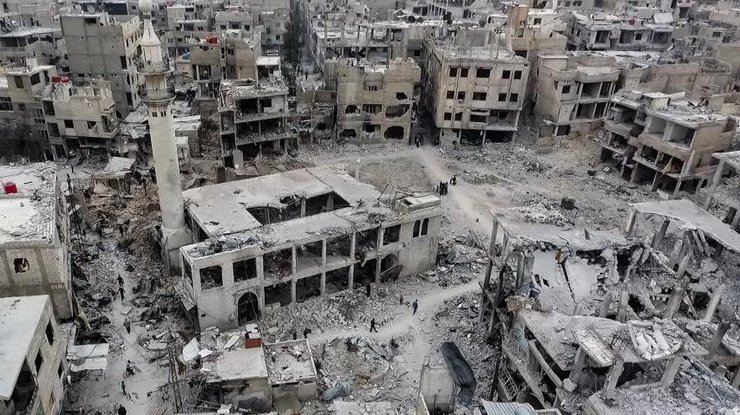 Сирийский осажденный город (иллюстрация)