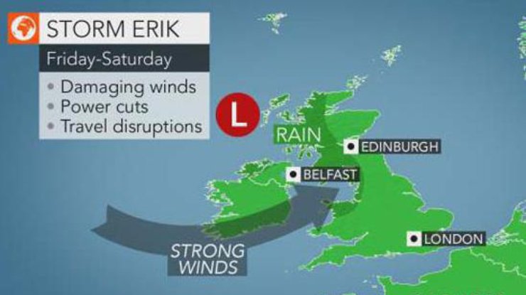 На Великобританию надвигается разрушительный шторм "Эрик"