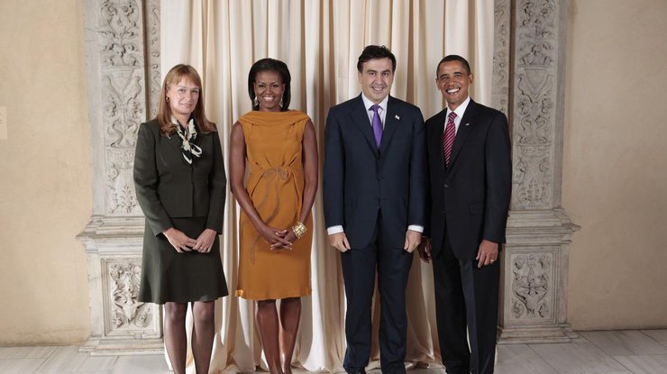 Михаил Саакашвили и Барак Обама с женами