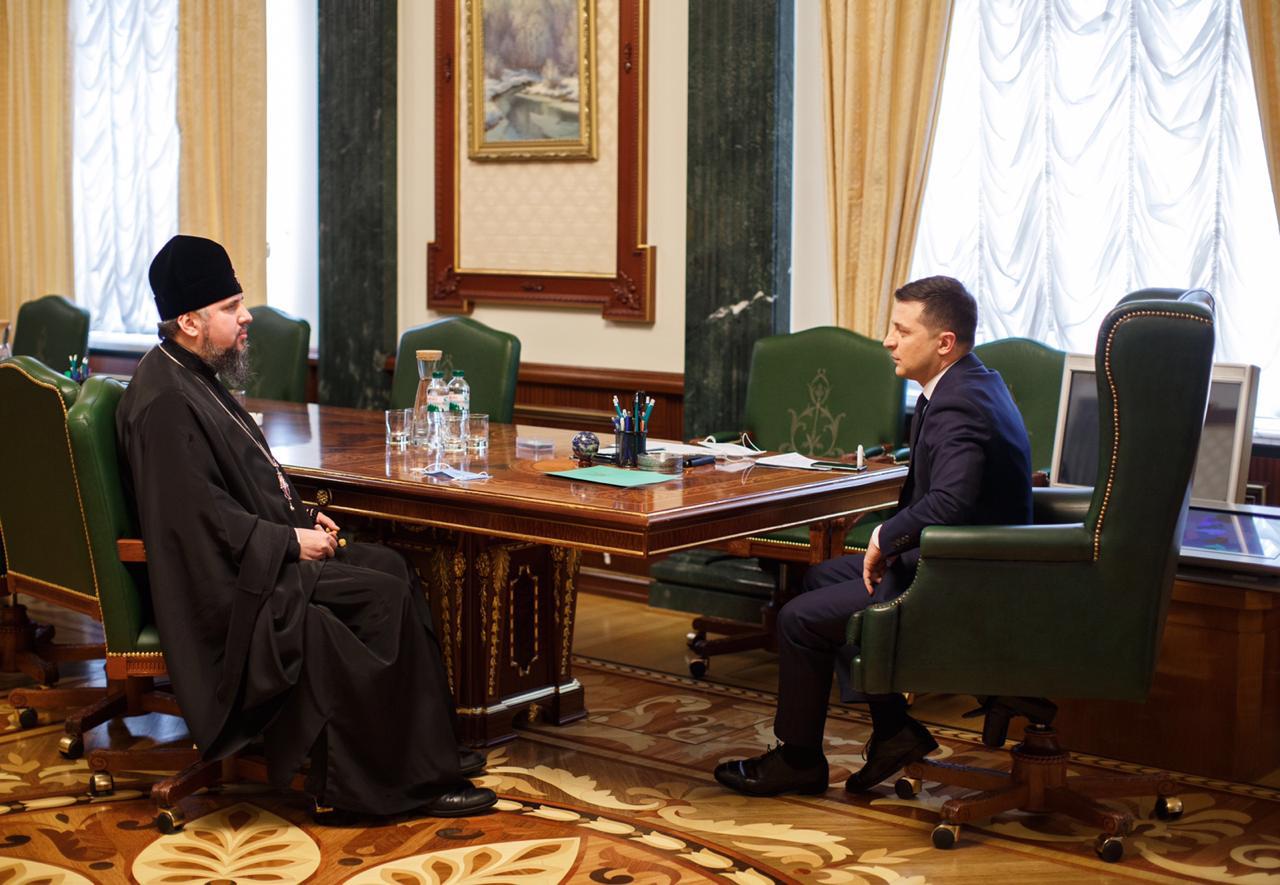 Встреча  Митрополита Епифания с Президентом Украины Владимиром Зеленским, 7 апреля 2020/Фото: ПЦУ