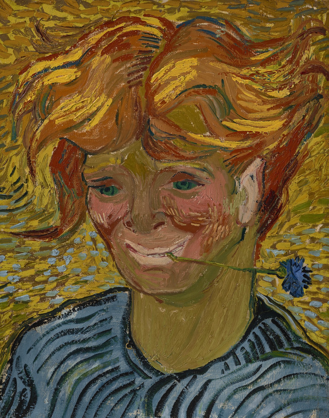 "Молодой человек с васильком" (Jeune homme au bleuet, 1890) - $46 732 500. Масло, холст (40,5 х 32 см.)