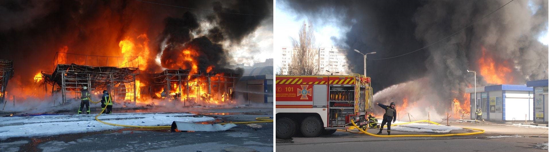 В Харькове после обстрела сгорел рынок: погибли три человека