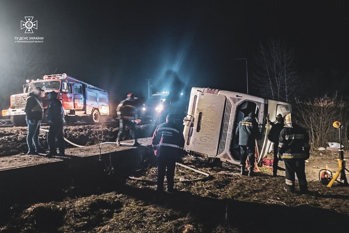 На Тернопільщині перекинувся автобус з Буковеля, є жертви