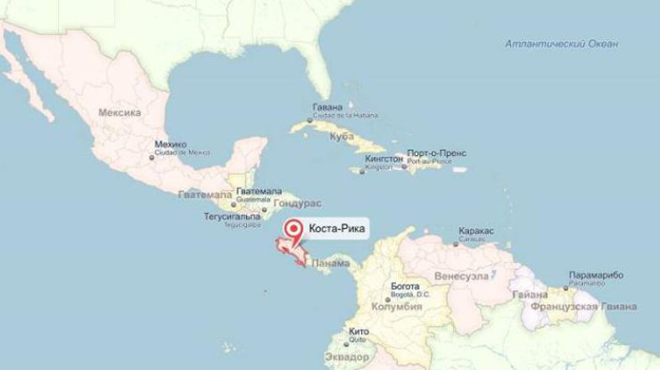 В сервисе "Яндекс.Карты" между Северной и Южной Америкой исчезла Никарагуа