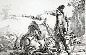 Российский художник Александр Орловский в 1820 году несколько преувеличил масштаб "Верблюжьей артиллерии", пририсовав пушку с лафетом