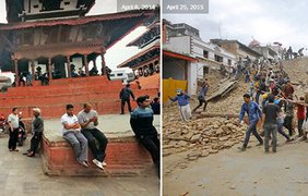 Волонтеры помогают собрать обломки трехэтажного храма в Катманду