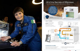 Саманта познакомилась с космической "кофемашиной" еще на земле. фото - twitter.com/ISS_Research
