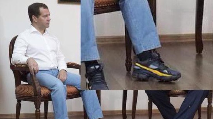 У Медведева даже кроссовкм на высокой подошве 
