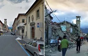 Землетрясение в Италии: разрушены города и населенные пункты Фото: GOOGLE/AP