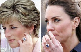 Обручальное кольцо принцессы Дианы, которое сейчас принадлежит принцессе Кейт. Содержит 18-каратный сапфир, окруженный бриллиантами