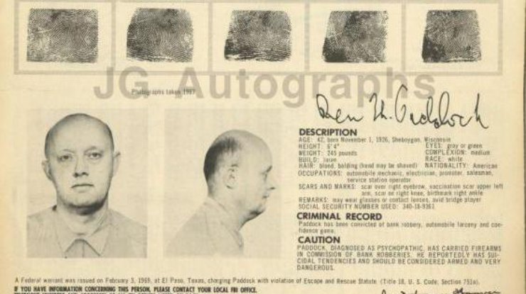 Карточка ФБР с информацией о Бенджамине Паддоке