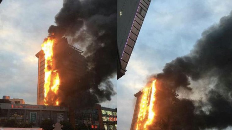 Пожар в китайском отеле: в здании заблокированы люди