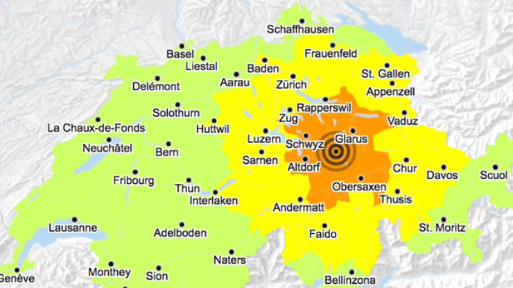 Первые толчки землетрясения зафиксировали в кантоне Швиц