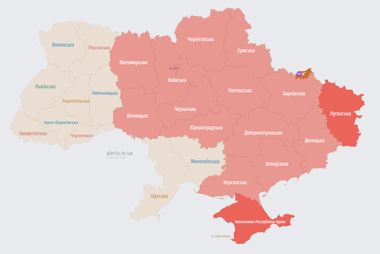У середу зранку, 12 червня, у Києві та низці областей України була оголошена повітряна тривога