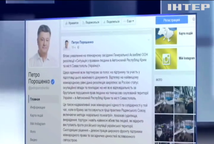 Порошенко приветствовал принятие резолюции по правам человека в Крыму