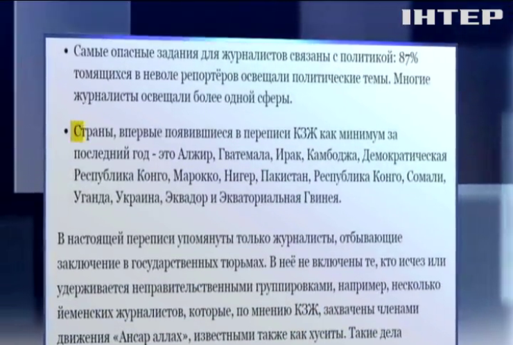 Украину впервые внесли в список стран, где репортеров бросают за решетку