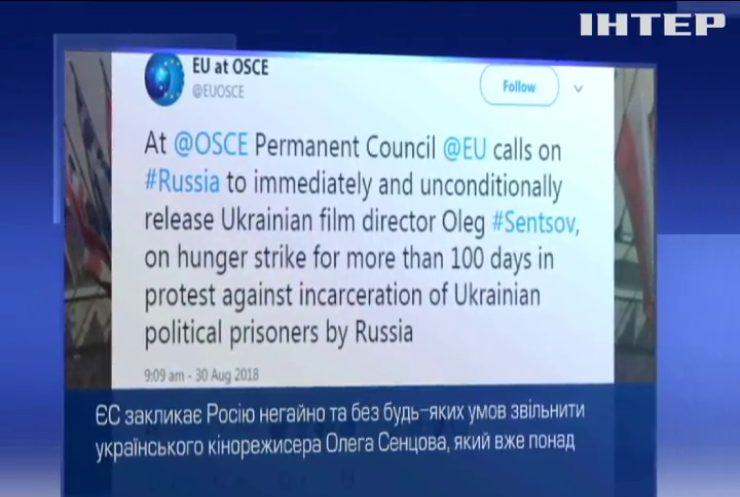 Євросоюз вкотре закликав Росію звільнити Олега Сенцова