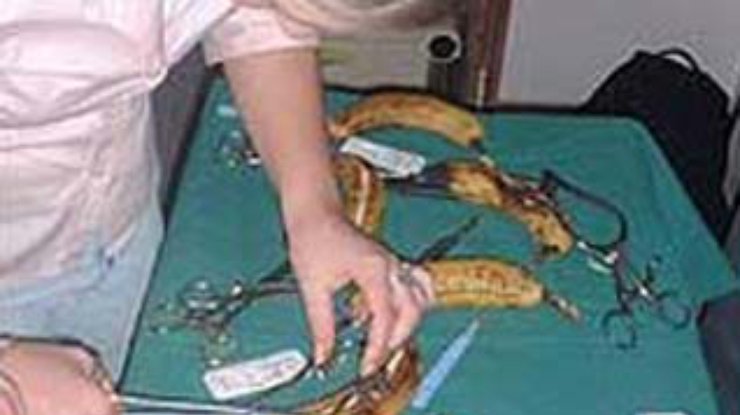 Британских подростков учат накладывать швы на бананы