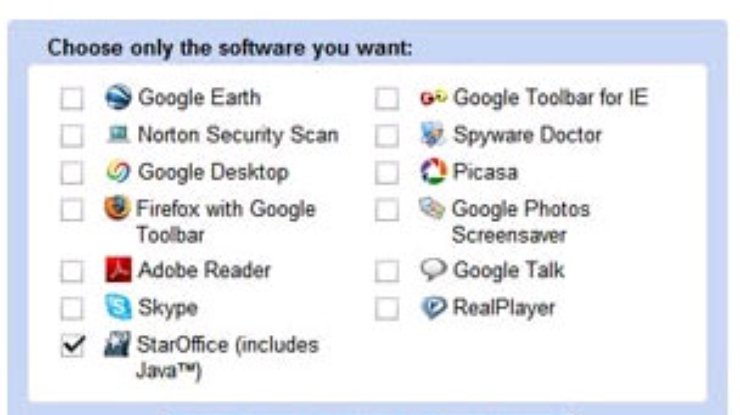 В состав набора программ Google Pack включен пакет StarOffice
