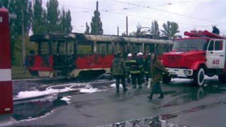 Трамвай сгорел в час-пик в Киеве