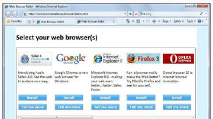 В Windows 7 можно будет выбрать один из пяти браузеров