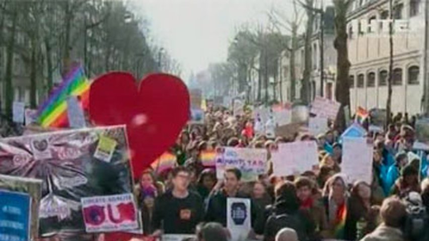 В Париже сторонники однополых браков вышли на акцию протестов
