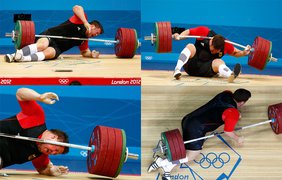 Немецкий спортсмен роняет штангу